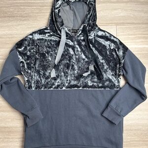 Miss Chievous Charcoal Gray Velvet-Panel Hoodie